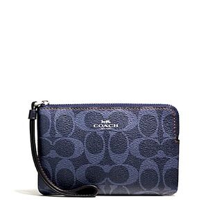 COACH LIMITED EDITION💙CORNER ZIP WRISTLET IN DENIM SIGNATURE F57996 SV/DENIM